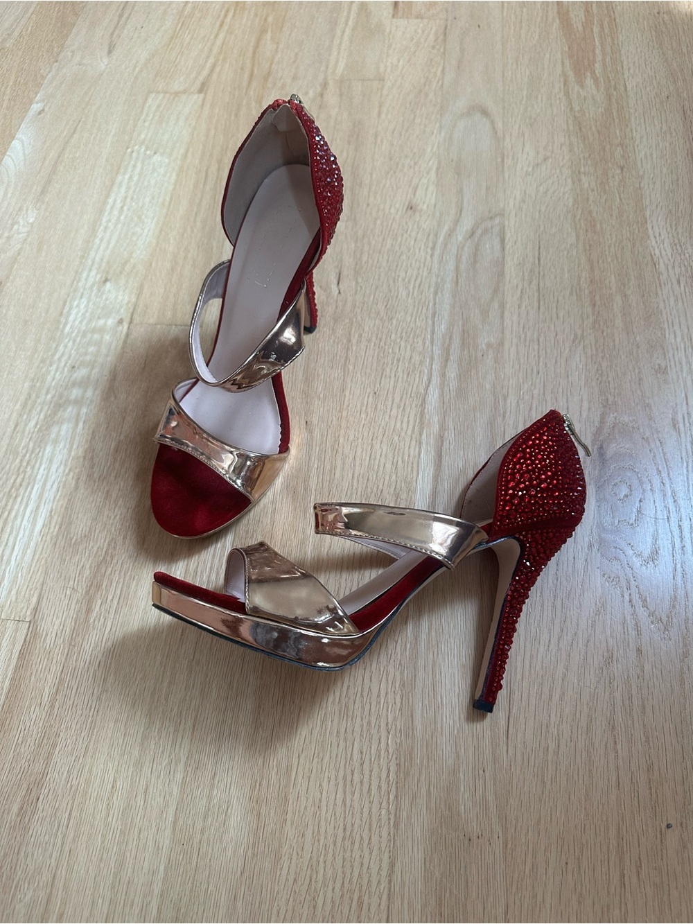 Elegant Red & Rose Gold High Heel Sandals
